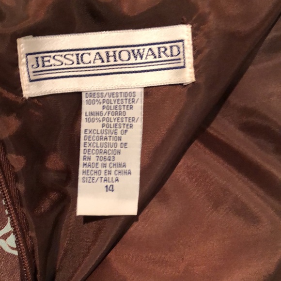 EUC Jessica Howard satiny feel, brown with mint green flowers. Sleeveless sz 14 - Picture 3 of 4